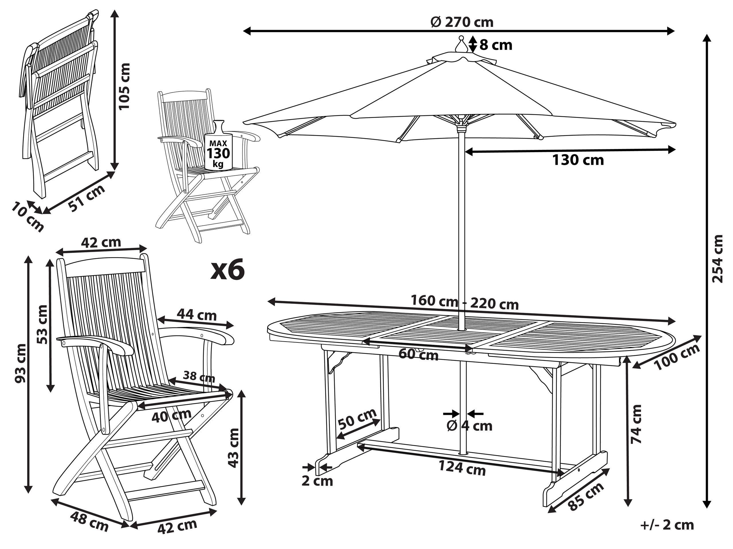 Beliani Gartentisch Set mit Schirm aus Akazienholz Klassisch MAUI  