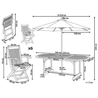 Beliani Table avec chaises et parasol en Acacia Traditionnel MAUI  