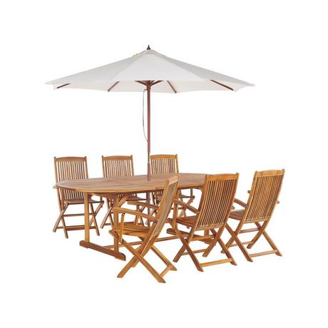 Beliani Table avec chaises et parasol en Acacia Traditionnel MAUI  