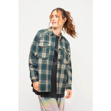 Karo-Flanellhemd, oversized, Hemdkragen, Raglan-Langarm