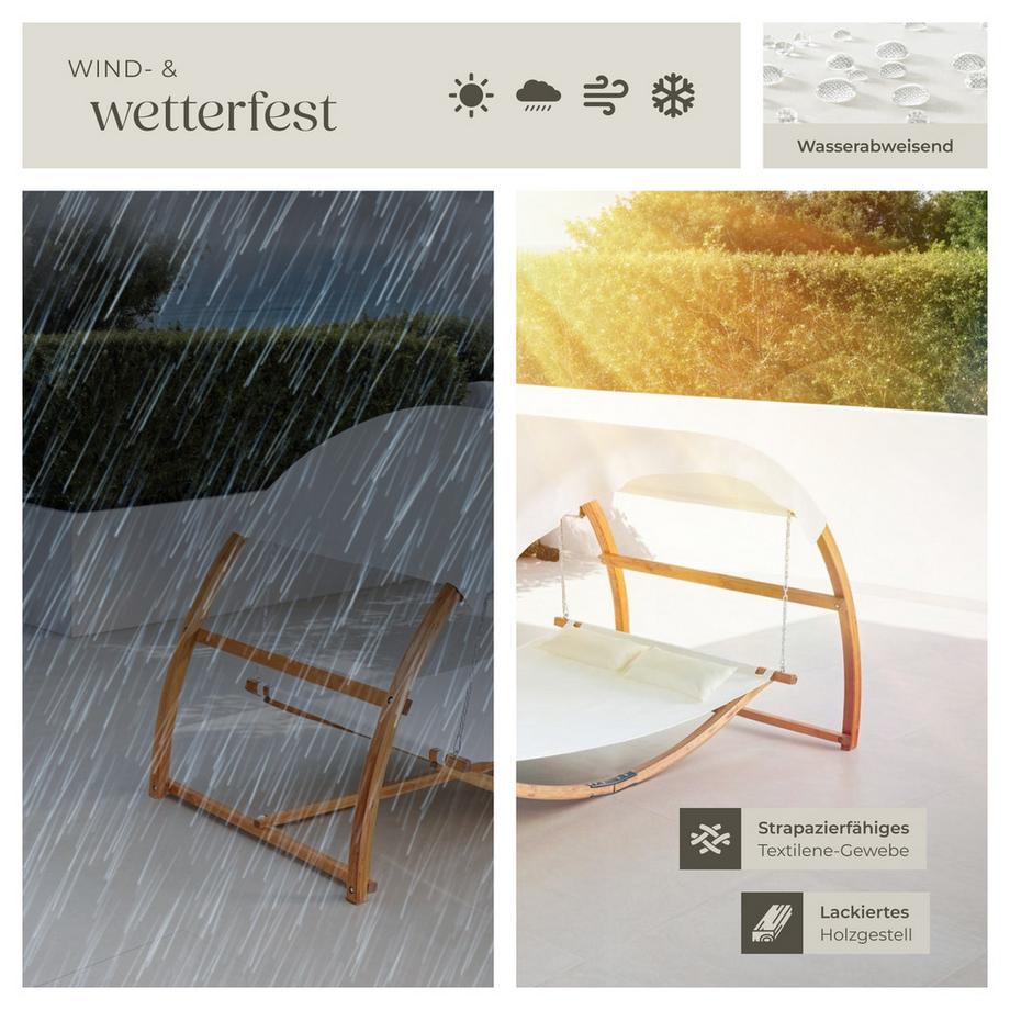 Tectake Hängematte Locarno mit Holzgestell, für 2 Personen großes Sonnendach, inkl. 2 Kissen  