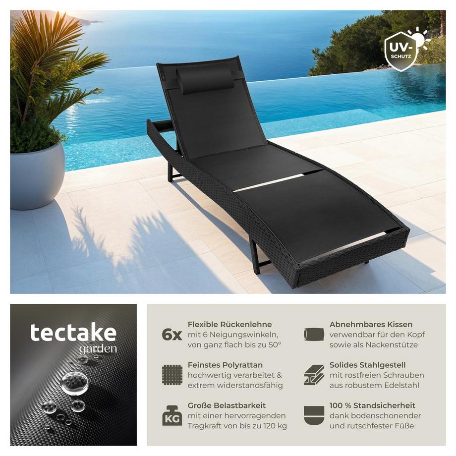Tectake Rattan Sonnenliege Moana widerstandsfähig und UV-beständig luftdurchlässig  