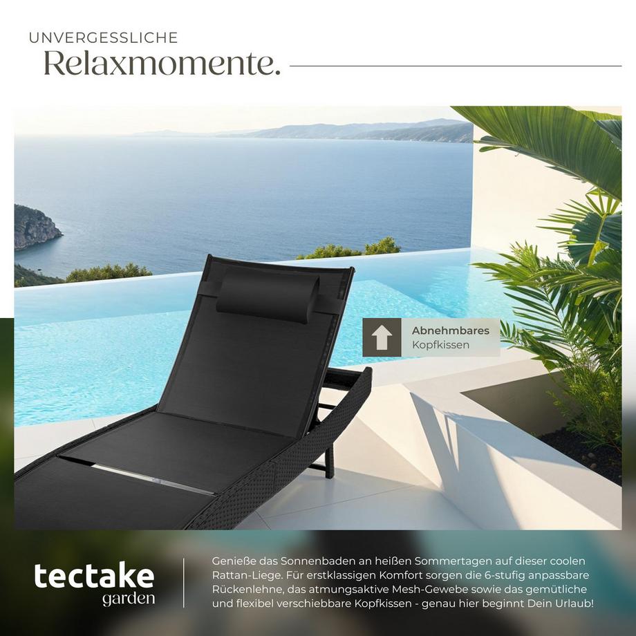 Tectake Rattan Sonnenliege Moana widerstandsfähig und UV-beständig luftdurchlässig  