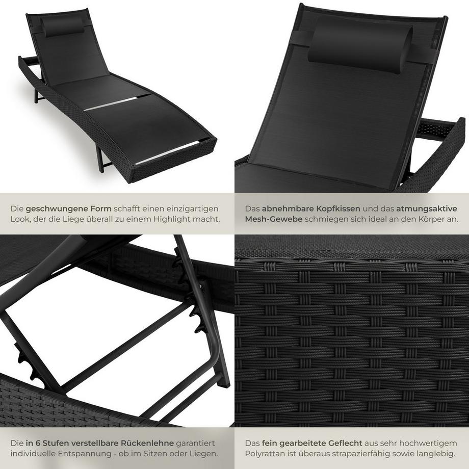Tectake Rattan Sonnenliege Moana widerstandsfähig und UV-beständig luftdurchlässig  