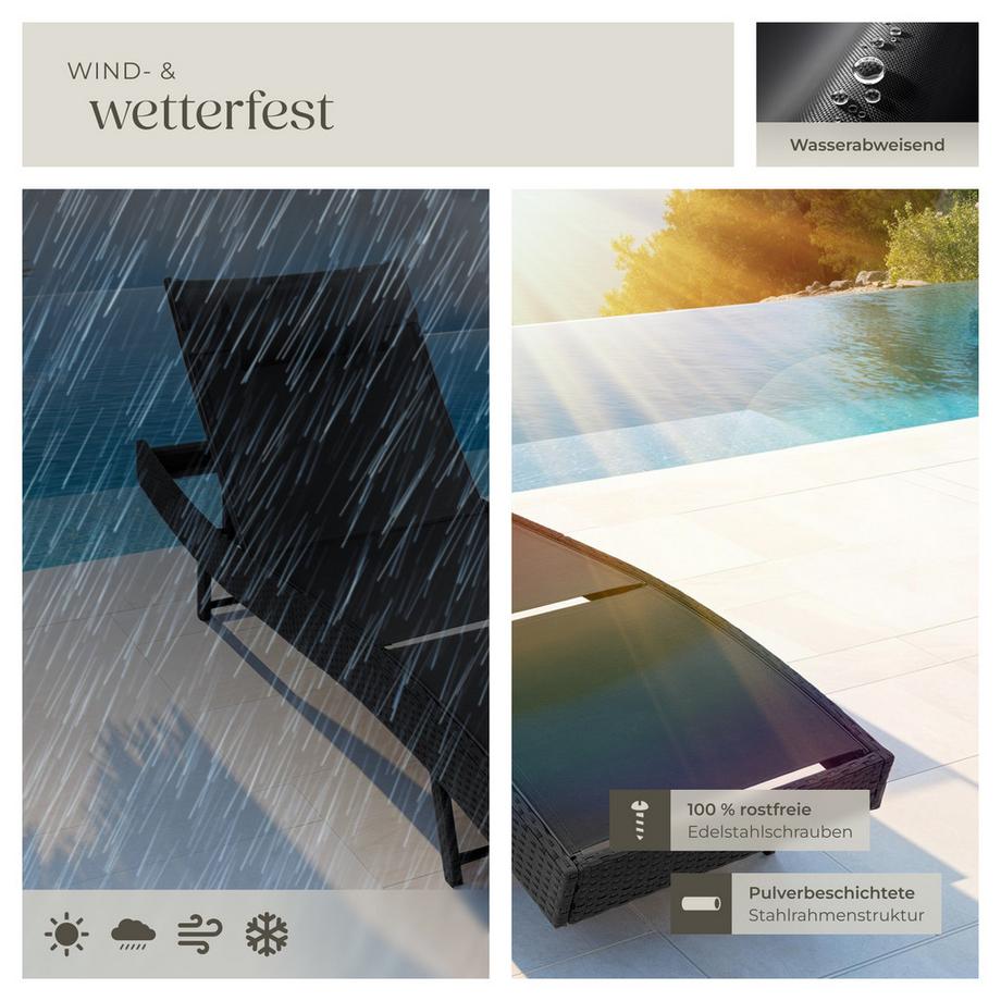 Tectake Rattan Sonnenliege Moana widerstandsfähig und UV-beständig luftdurchlässig  