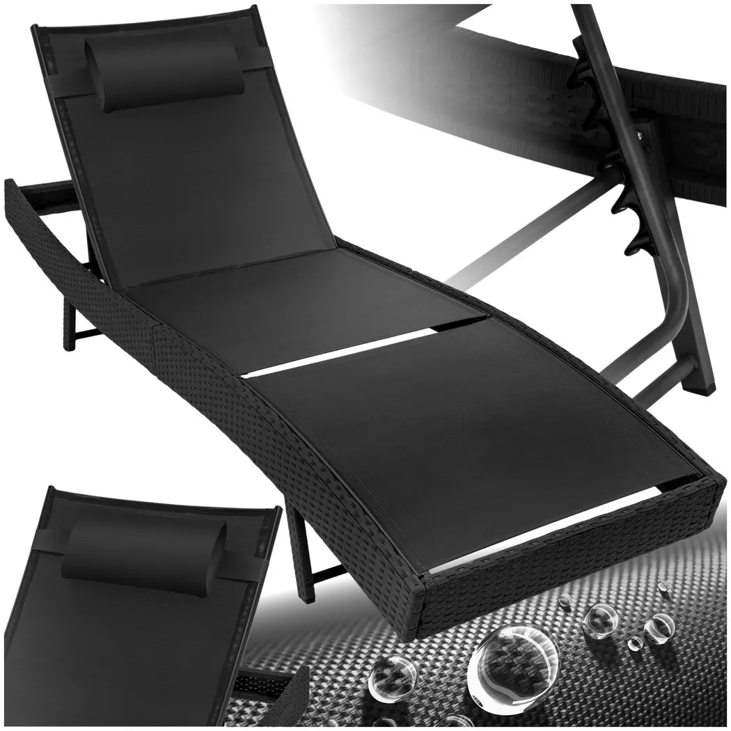 tectake® Rattan Sonnenliege, widerstandsfähig und UV-beständig, 6-fach verstellbare Rückenlehne, 69 x 211 x 41 - 94 cm