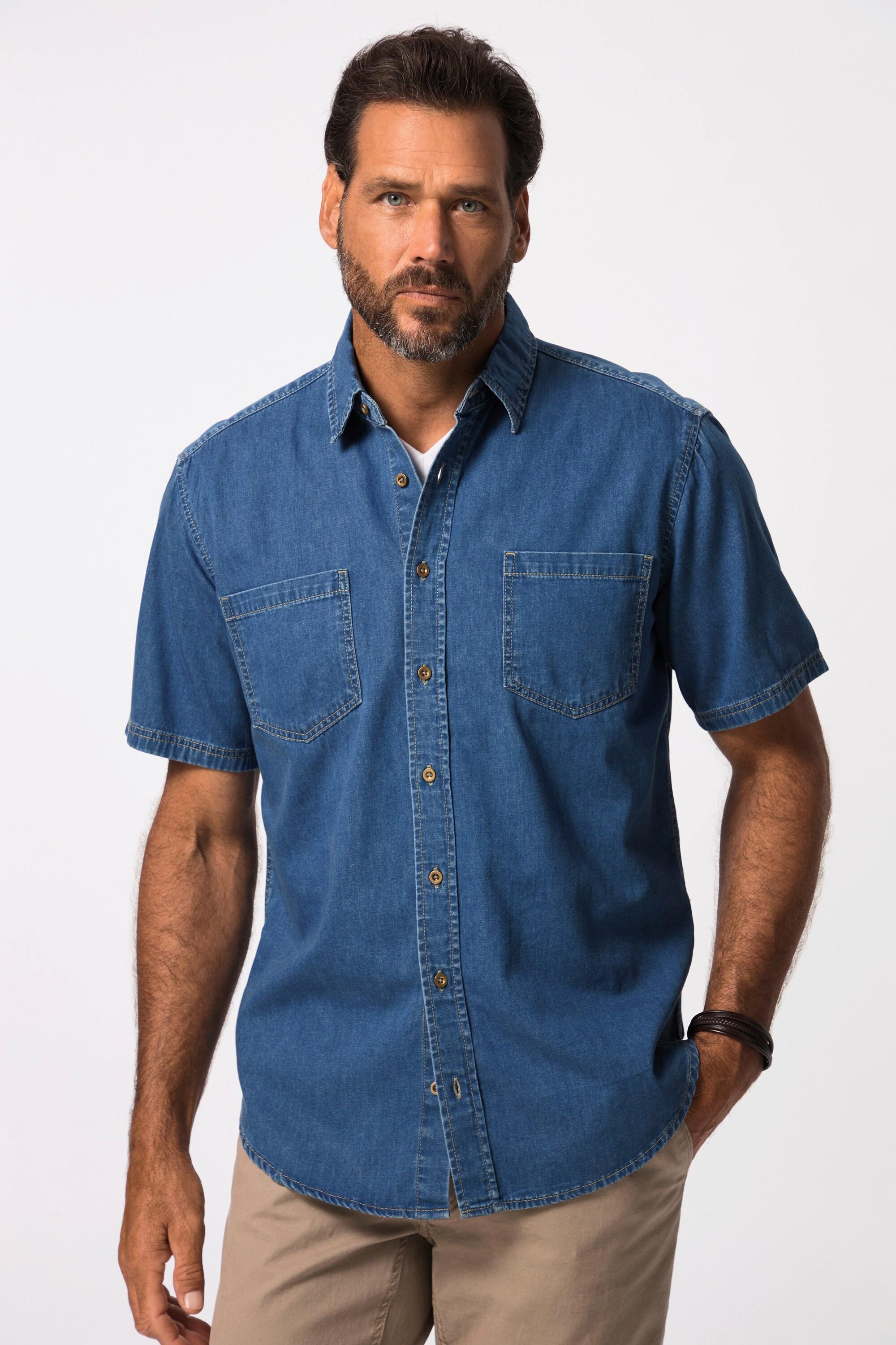 JP1880  Camicia di denim dalla vestibilità moderna con mezze maniche e colletto ad apertura inglese blue denim 