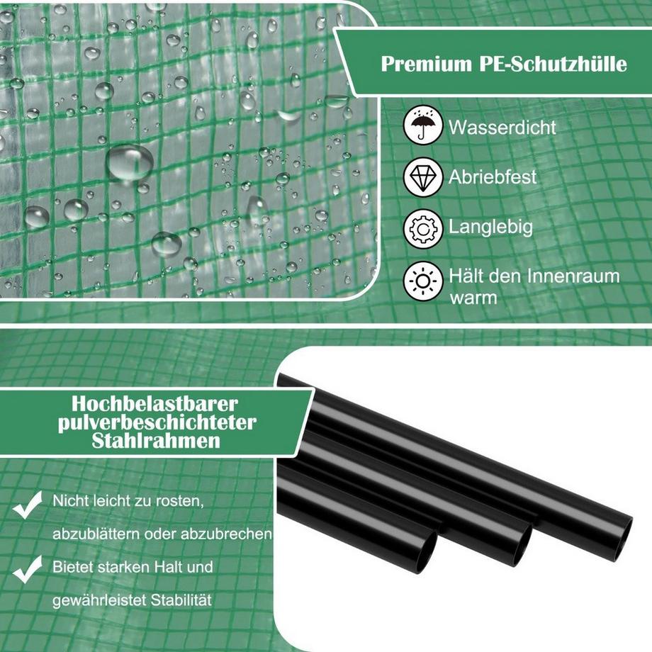 Northio Foliengewächshaus Begehbares Mini-Gewächshaus mit Blumenregal 198,5 x 98 x 215 cm Grün  