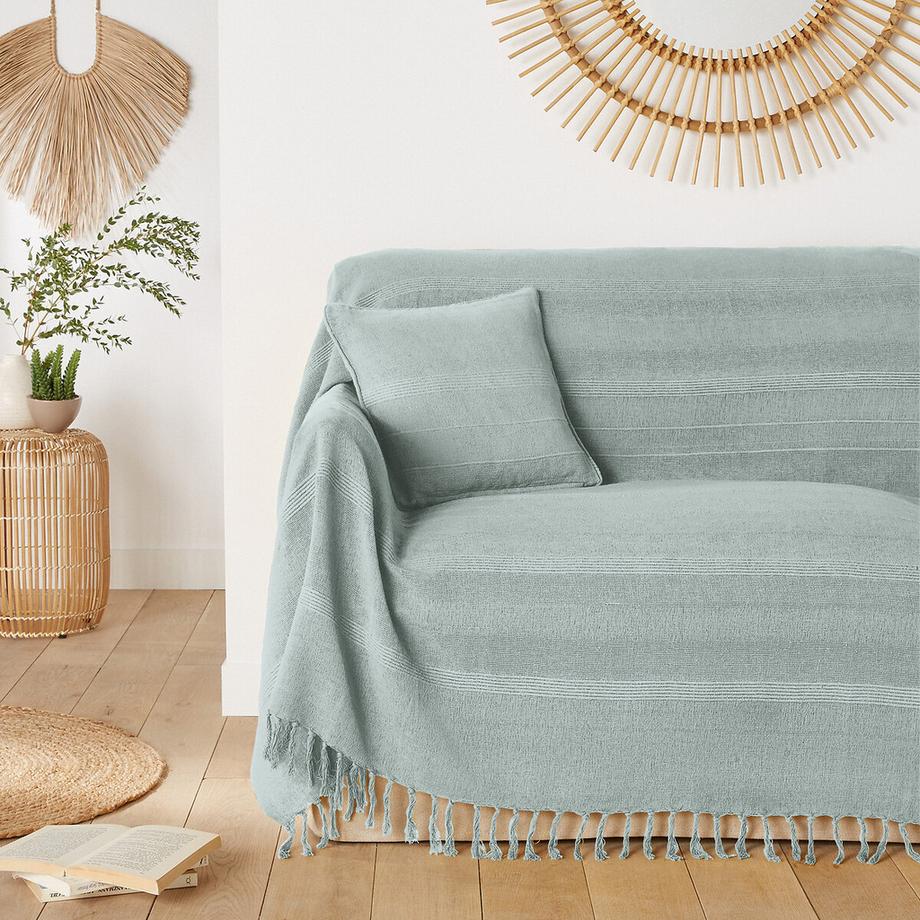 Plaid artisanal frangé coton