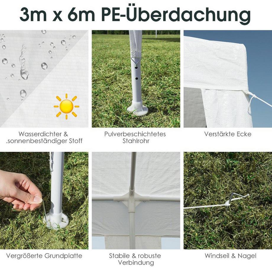 Northix  3 m x 6 m Partyzelt Wasserdichtes Strandzelt mit Seilen Weiß 