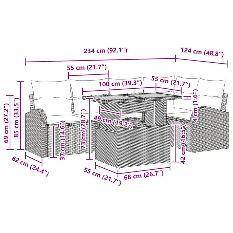 VidaXL Mobilier de jardin poly rattan  