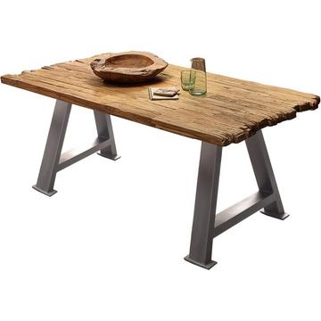 Massivholztisch 220x100 - recyceltes Teak natur - Metall antiksilber