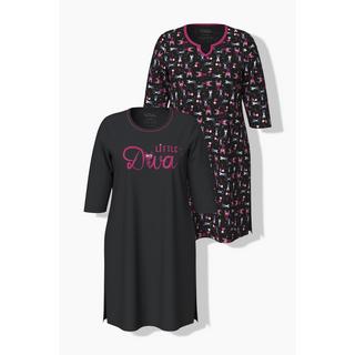 Ulla Popken Nachthemden 2er-Pack Rundhals Tunika-Ausschnitt 3/4-Arm  