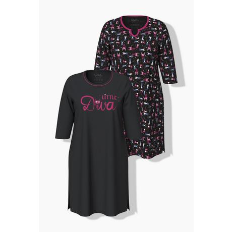 Ulla Popken Nachthemden 2er-Pack Rundhals Tunika-Ausschnitt 3/4-Arm  