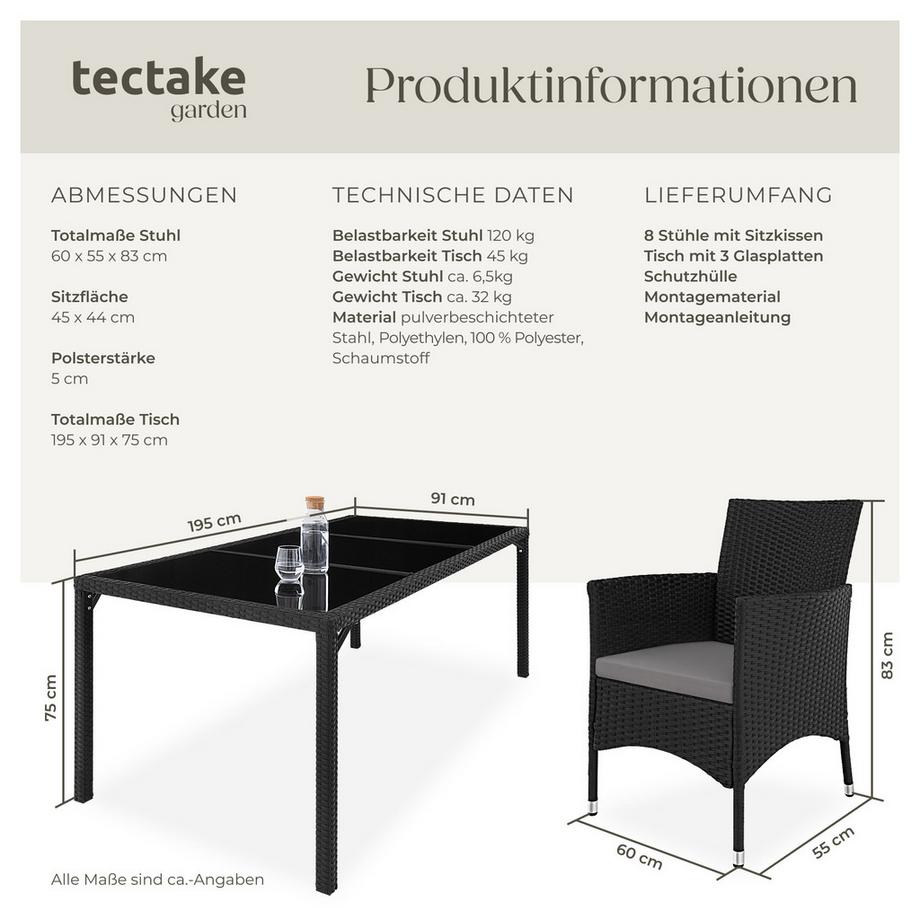 Tectake Rattan Sitzgruppe Almansa für 8 Personen widerstandsfähig  