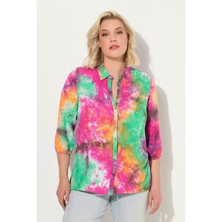 Ulla Popken  Leinenmix-Bluse, Batik-Druck, Hemdkragen, 3/4-Arm 