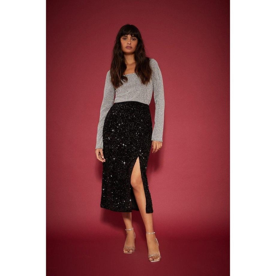 Dorothy Perkins Gonna Midi Paillettes con Spacco  