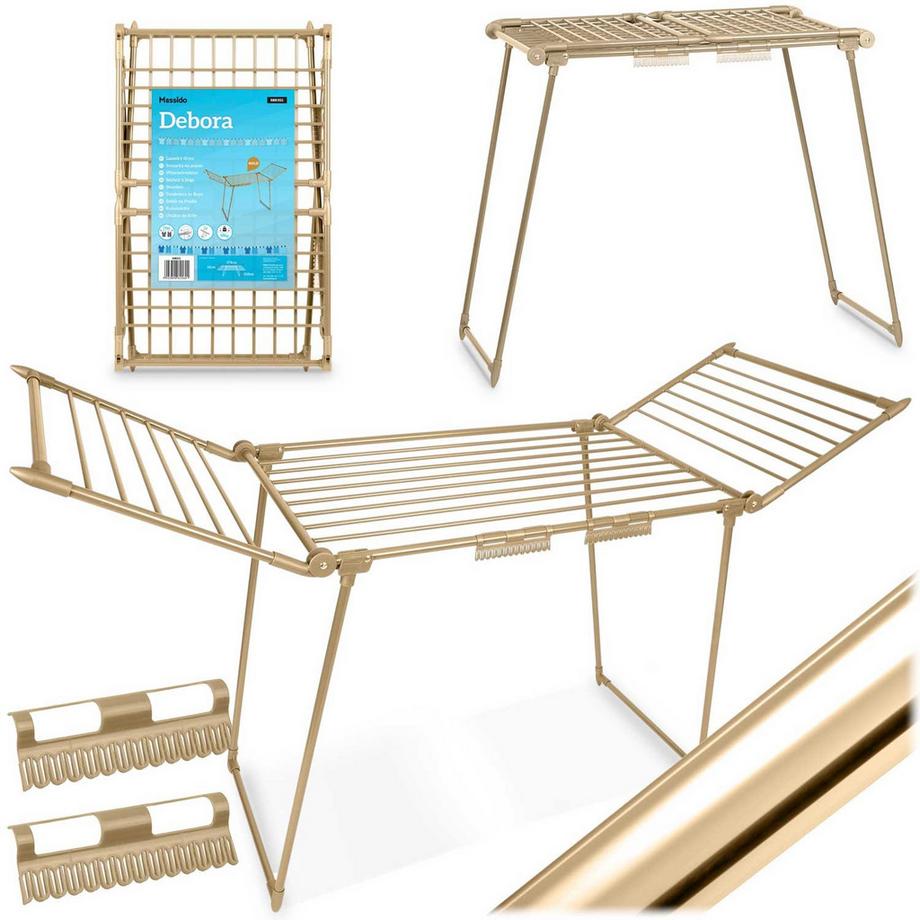 B2X  Zusammenklappbarer Boden-Wäscheständer Debora in Gold, 19 Meter 
