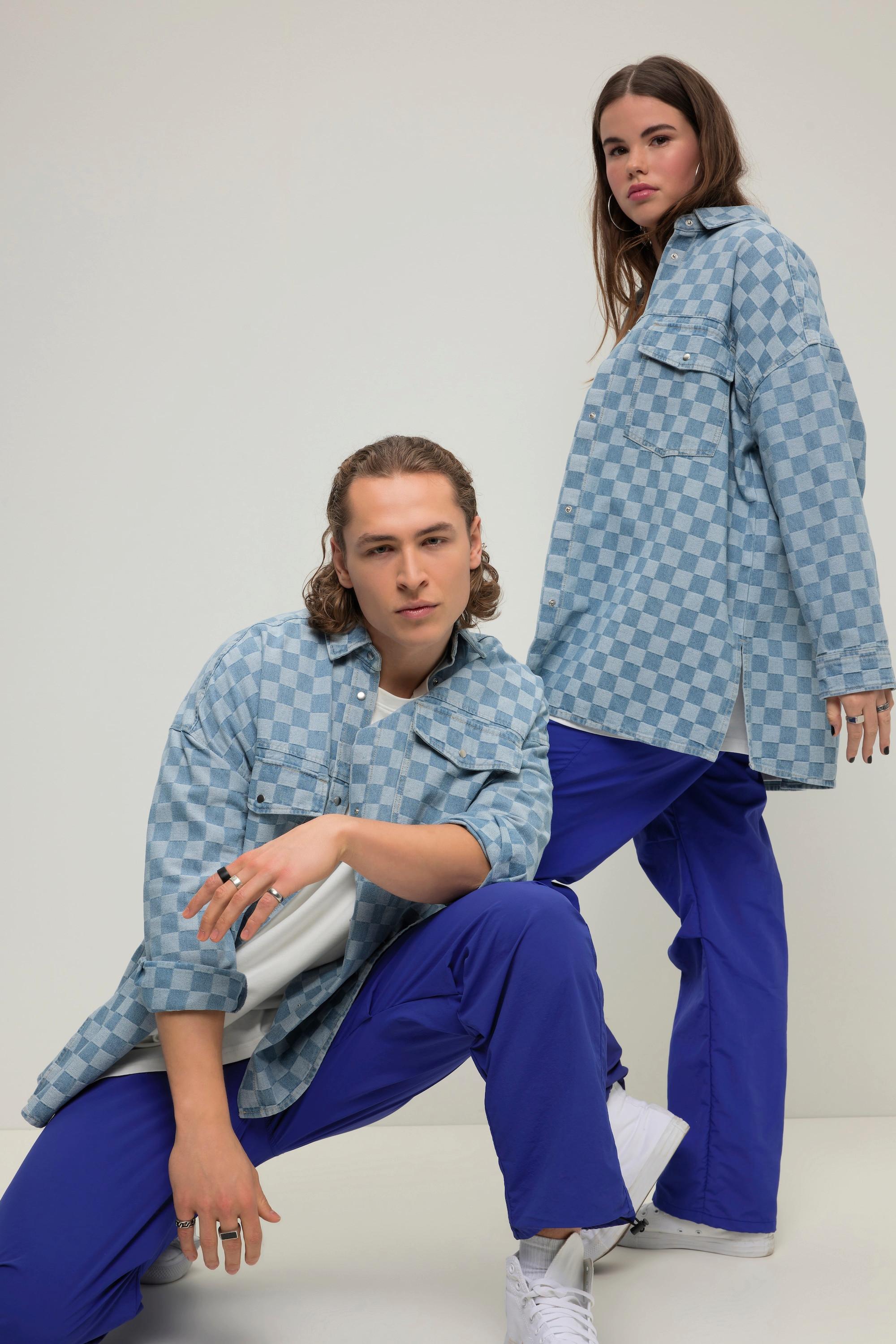 Studio Untold  Camicia di jeans unisex dal taglio oversize con design a scacchi e maniche lunghe 