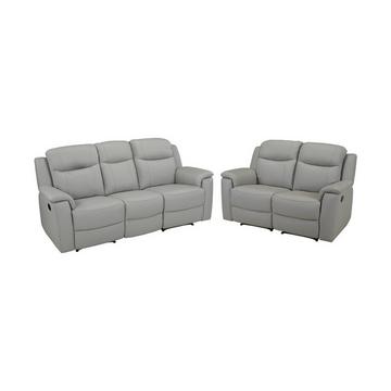 Canapé 3+2 places relax EVASION en cuir clair avec plateau bar