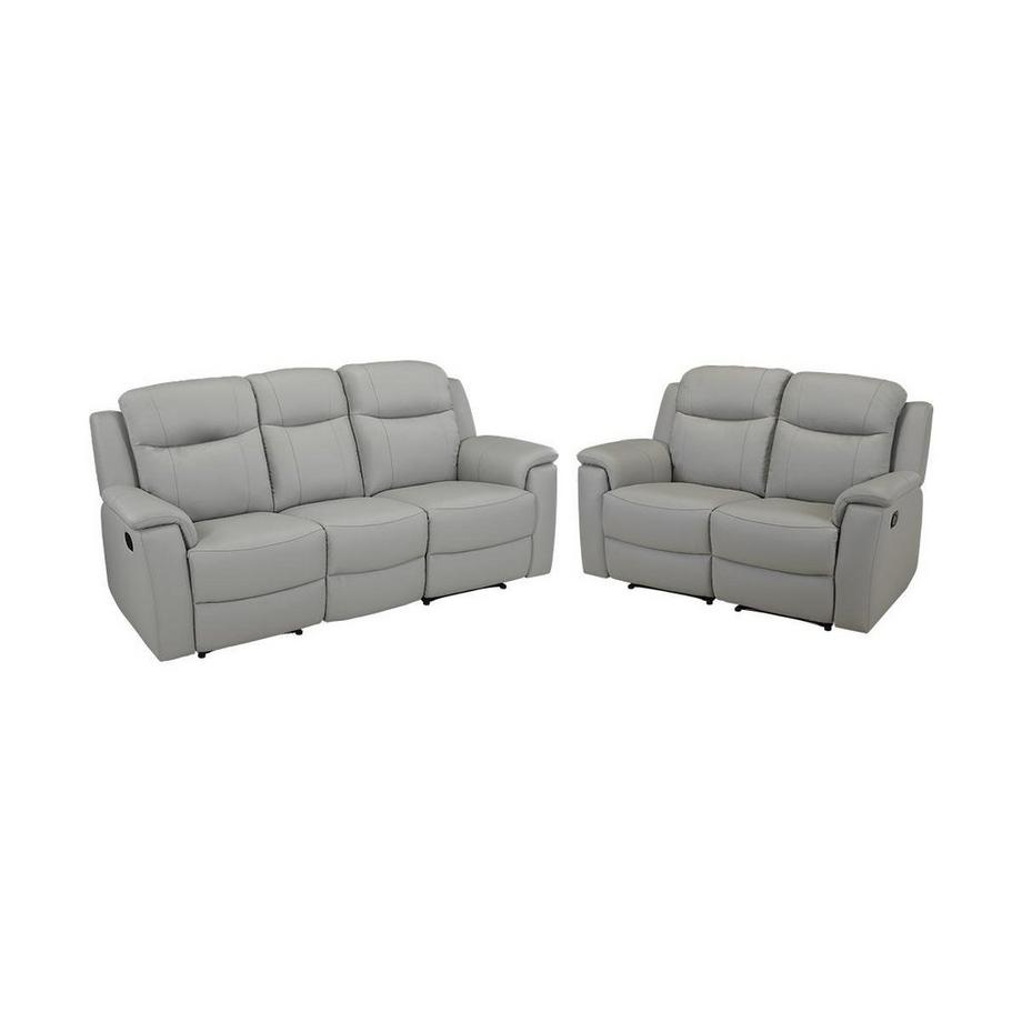 Vente-unique Divano 3+2 posti relax con ripiano bar in cuoio Grigio EVASION  