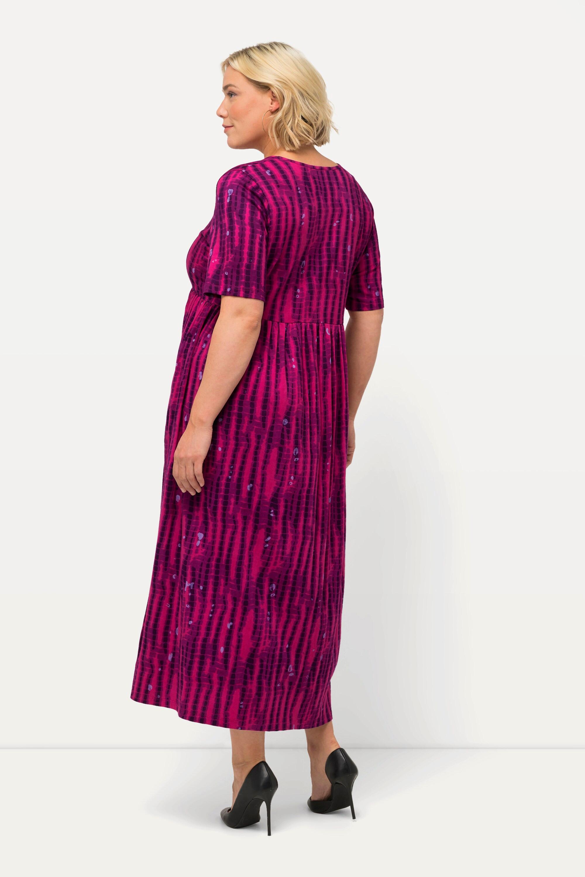 Ulla Popken Jerseykleid Batik A-Linie V-Ausschnitt Halbarm  