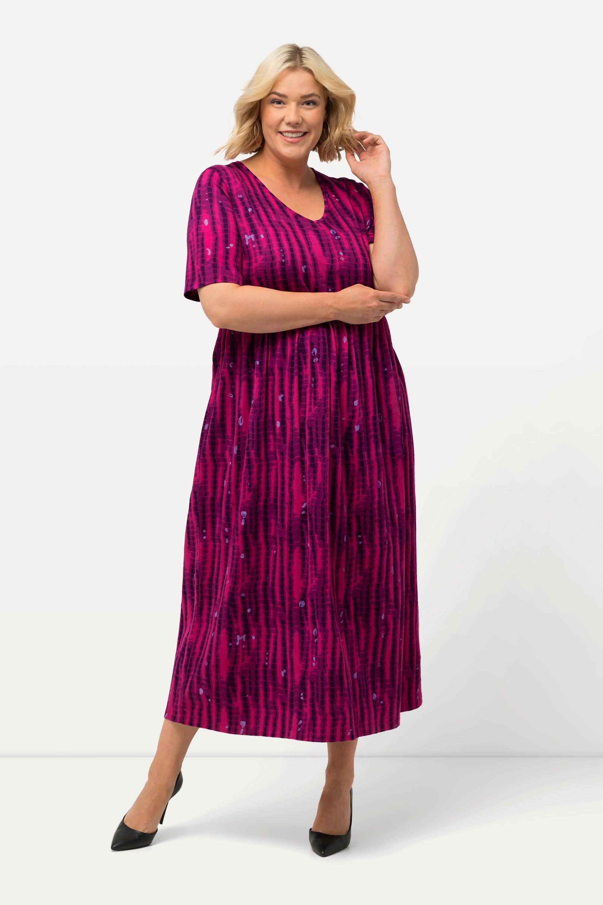 Ulla Popken Jerseykleid Batik A-Linie V-Ausschnitt Halbarm  