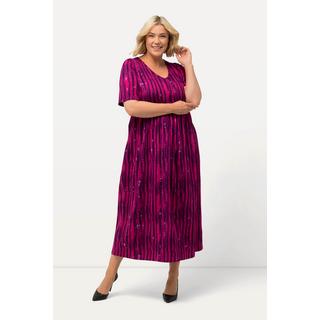 Ulla Popken Jerseykleid Batik A-Linie V-Ausschnitt Halbarm  