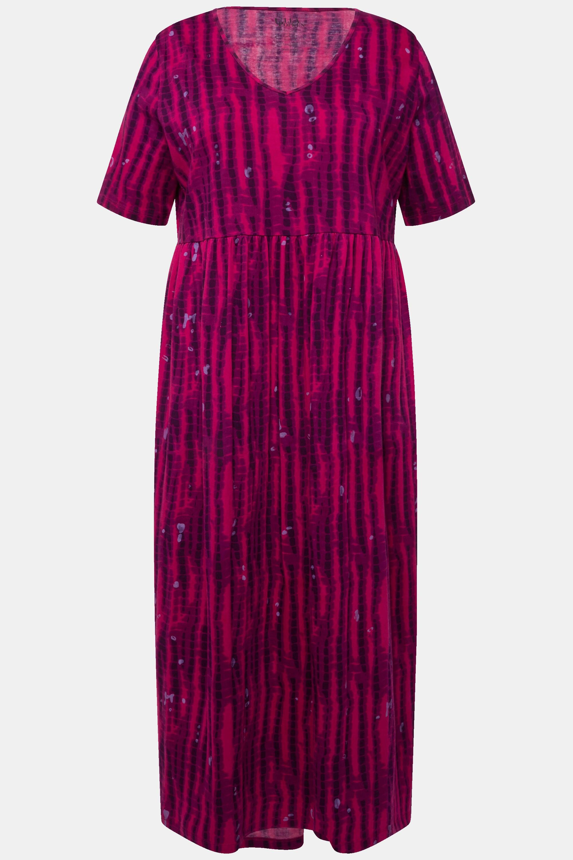 Ulla Popken Jerseykleid Batik A-Linie V-Ausschnitt Halbarm  