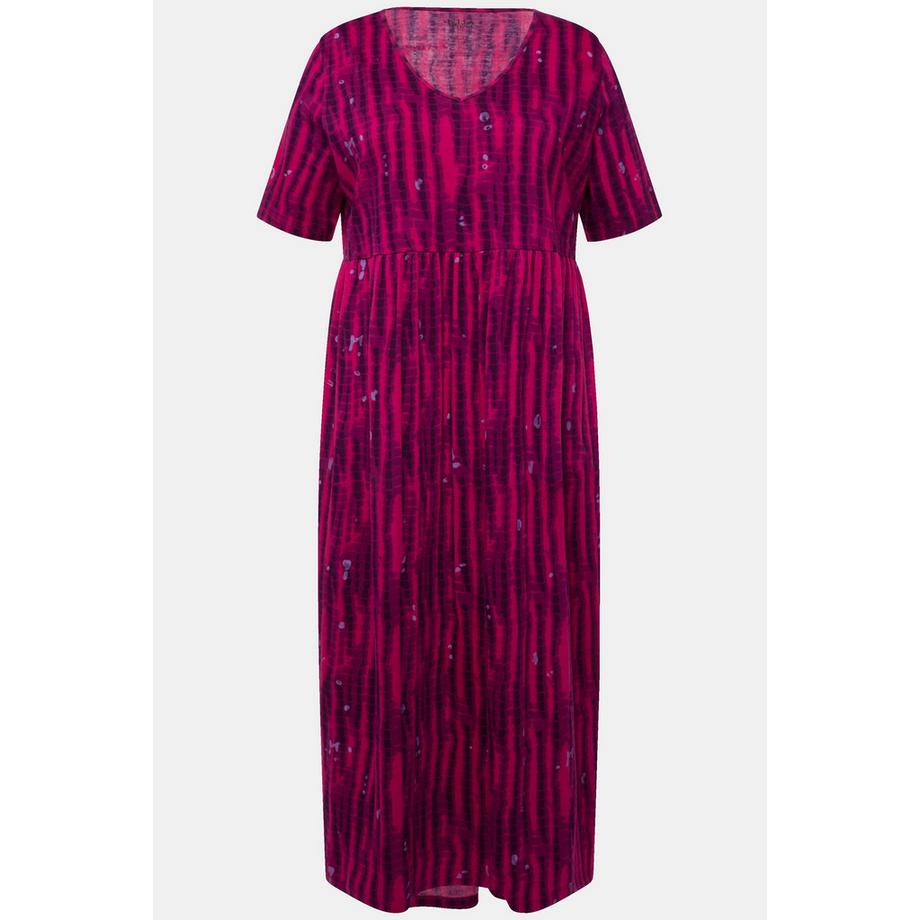 Ulla Popken Abito Jersey Stile Batik Linea A Scollo V Mezza Manica  