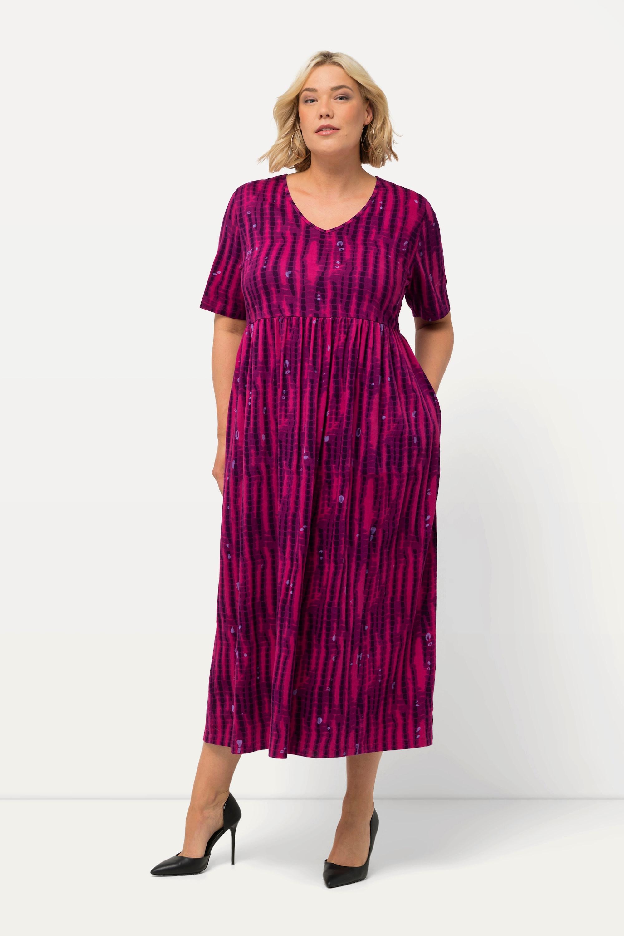Ulla Popken Jerseykleid Batik A-Linie V-Ausschnitt Halbarm  