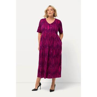 Ulla Popken Robe Jersey Batik Ligne A Col V Manches Courtes  