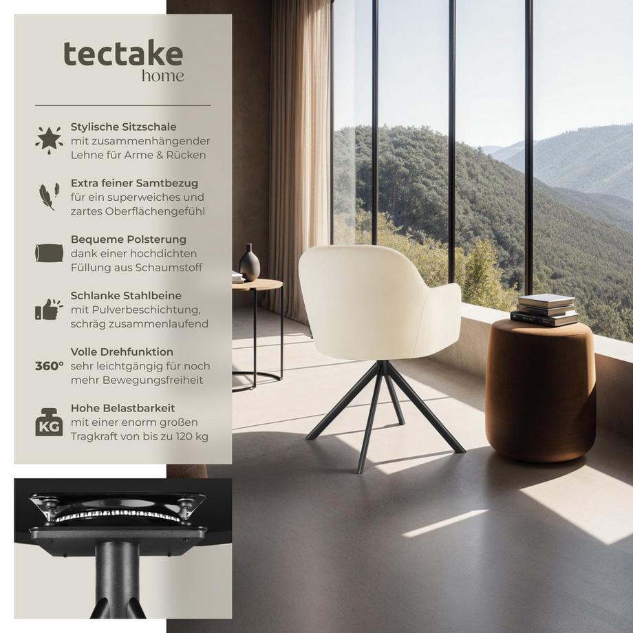 Tectake Samt-Drehstuhl Lona gepolstert mit durchgehender Lehne  