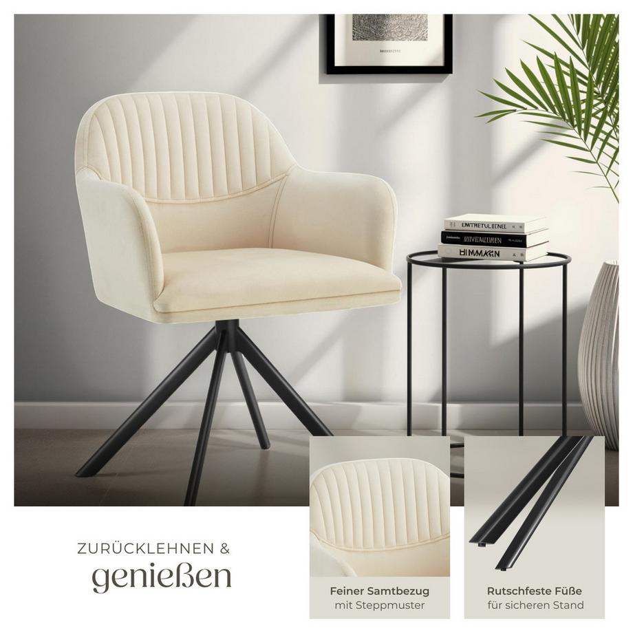 Tectake Samt-Drehstuhl Lona gepolstert mit durchgehender Lehne  