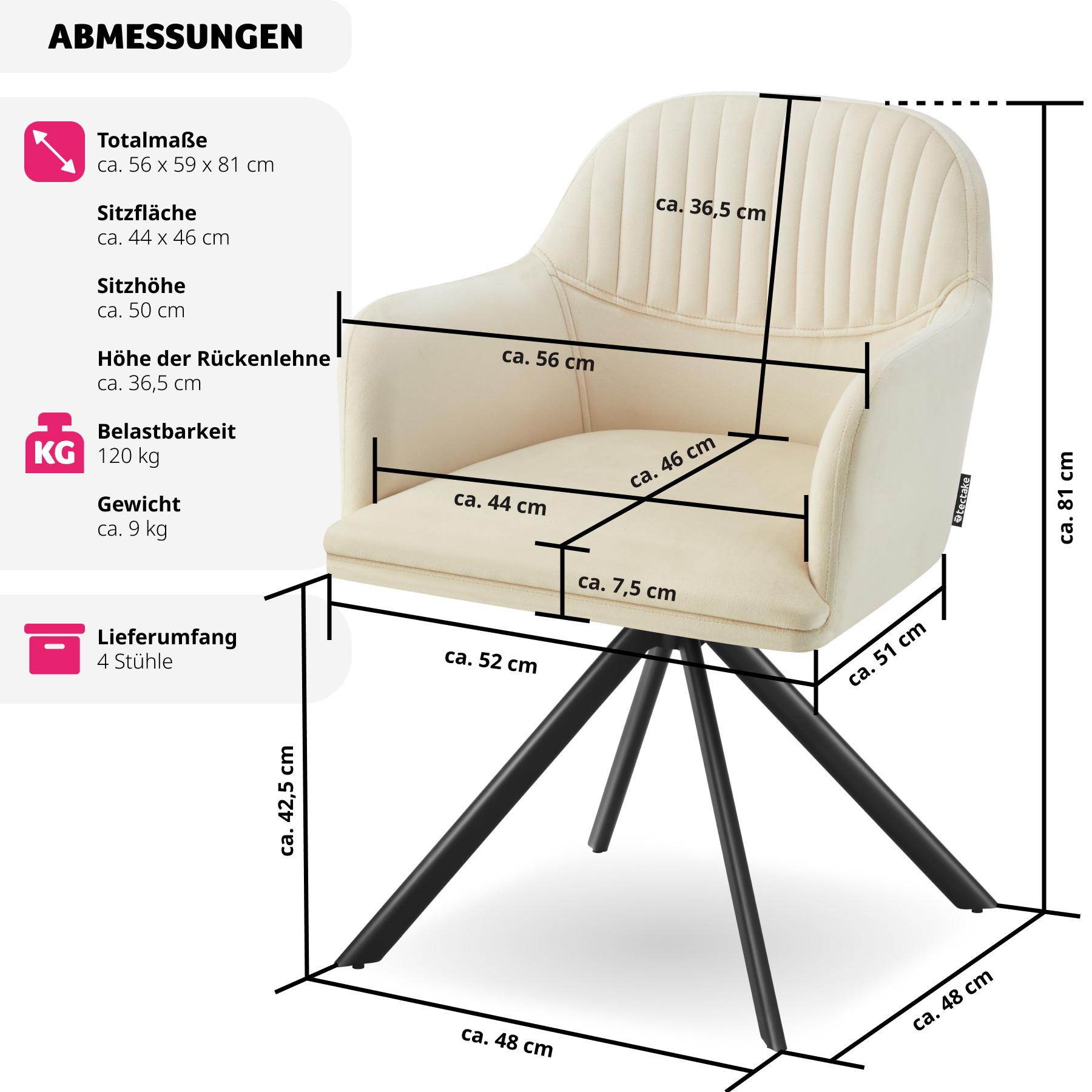 Tectake Samt-Drehstuhl Lona mit dicker Polsterung  