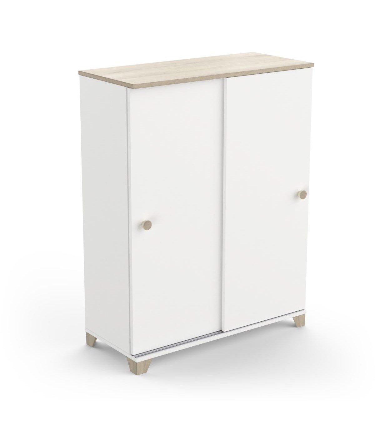 Calicosy Petit buffet 2 portes coulissantes décor chêne kronberg et blanc - L79,9 cm  