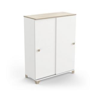 Calicosy Petit buffet 2 portes coulissantes décor chêne kronberg et blanc - L79,9 cm  