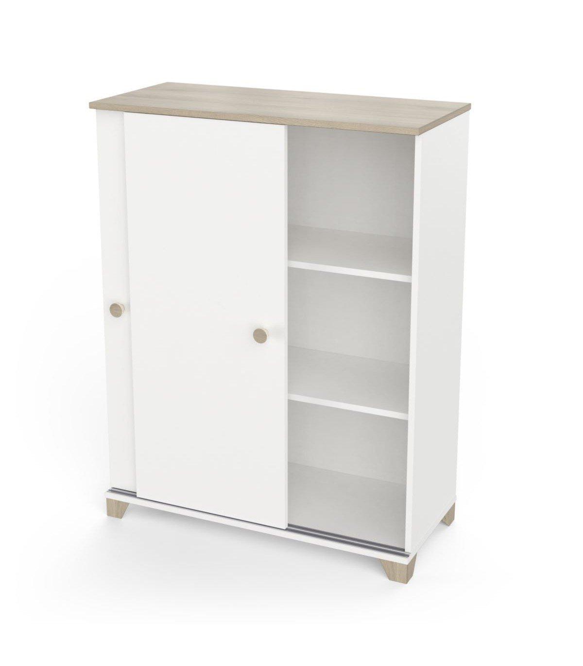 Calicosy Petit buffet 2 portes coulissantes décor chêne kronberg et blanc - L79,9 cm  