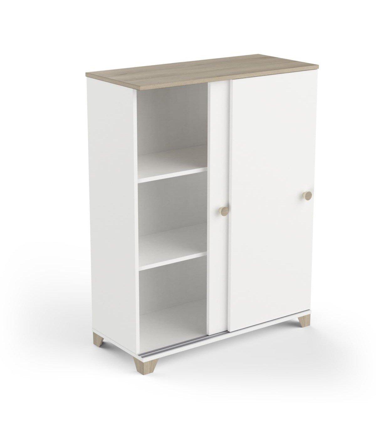 Calicosy Petit buffet 2 portes coulissantes décor chêne kronberg et blanc - L79,9 cm  