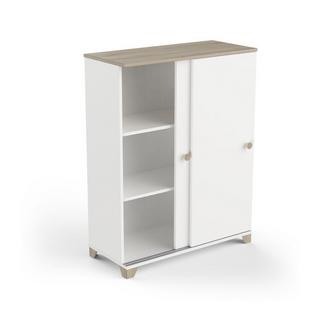 Calicosy Petit buffet 2 portes coulissantes décor chêne kronberg et blanc - L79,9 cm  