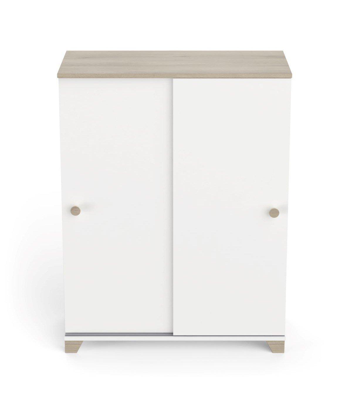 Calicosy Petit buffet 2 portes coulissantes décor chêne kronberg et blanc - L79,9 cm  