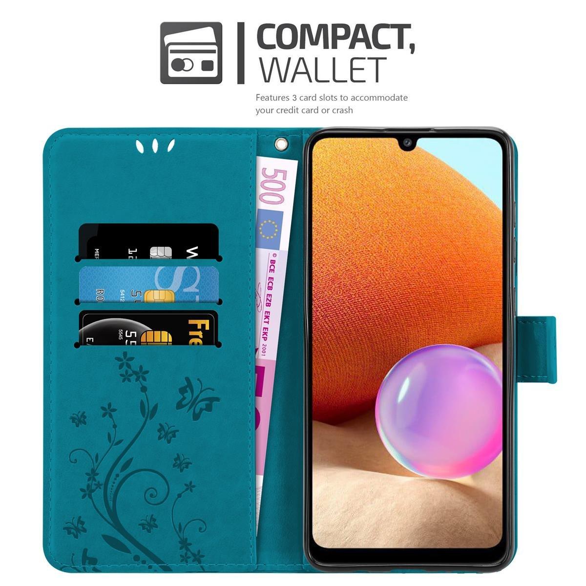 Cadorabo  Housse compatible avec Samsung Galaxy A32 4G - Coque de protection au design floral avec fermeture magnétique, fonction de support et emplacements pour cartes 