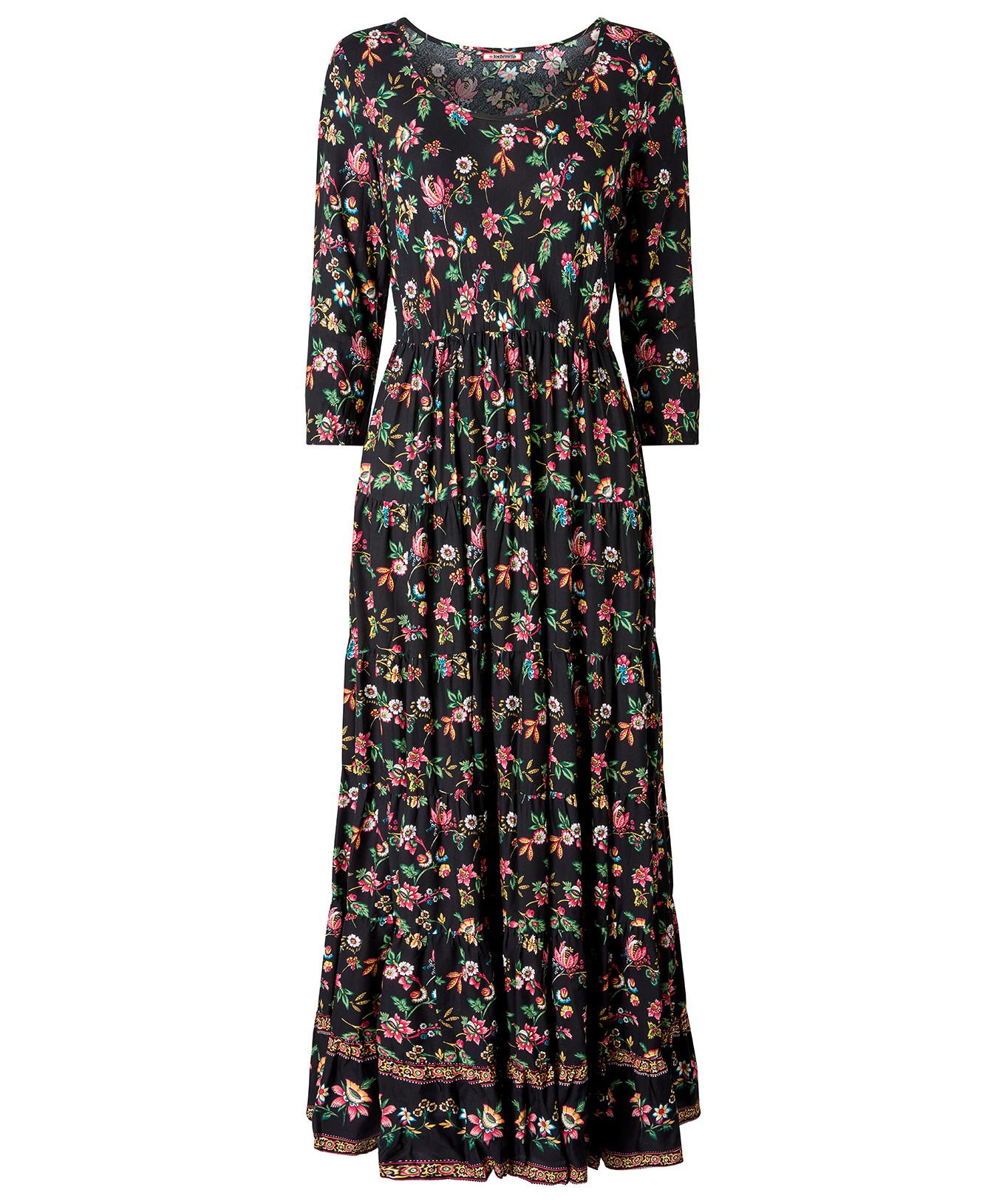 Joe Browns Robe longue froissée en coton à fleurs d’automne et bordure  