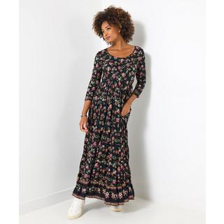Joe Browns Robe longue froissée en coton à fleurs d’automne et bordure  