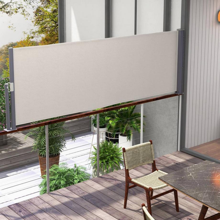 Northio Seitenmarkise ausziehbar 300x100cm Gartenmarkise Sichtschutzwand mit UV-Schutz Windschutz aus Polyester in Hellgrau  