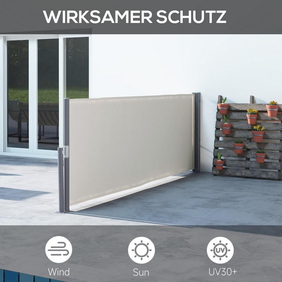 Northio Seitenmarkise ausziehbar 300x100cm Gartenmarkise Sichtschutzwand mit UV-Schutz Windschutz aus Polyester in Hellgrau  
