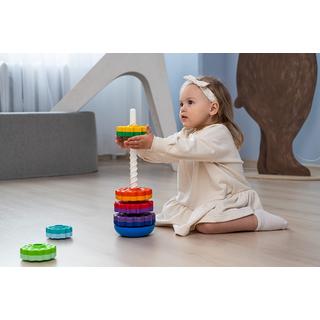 Activity-board  Stapelturm Baby Kinderspielzeug farbige Ringpyramide mit Spiralfaden Zahnradspiel 