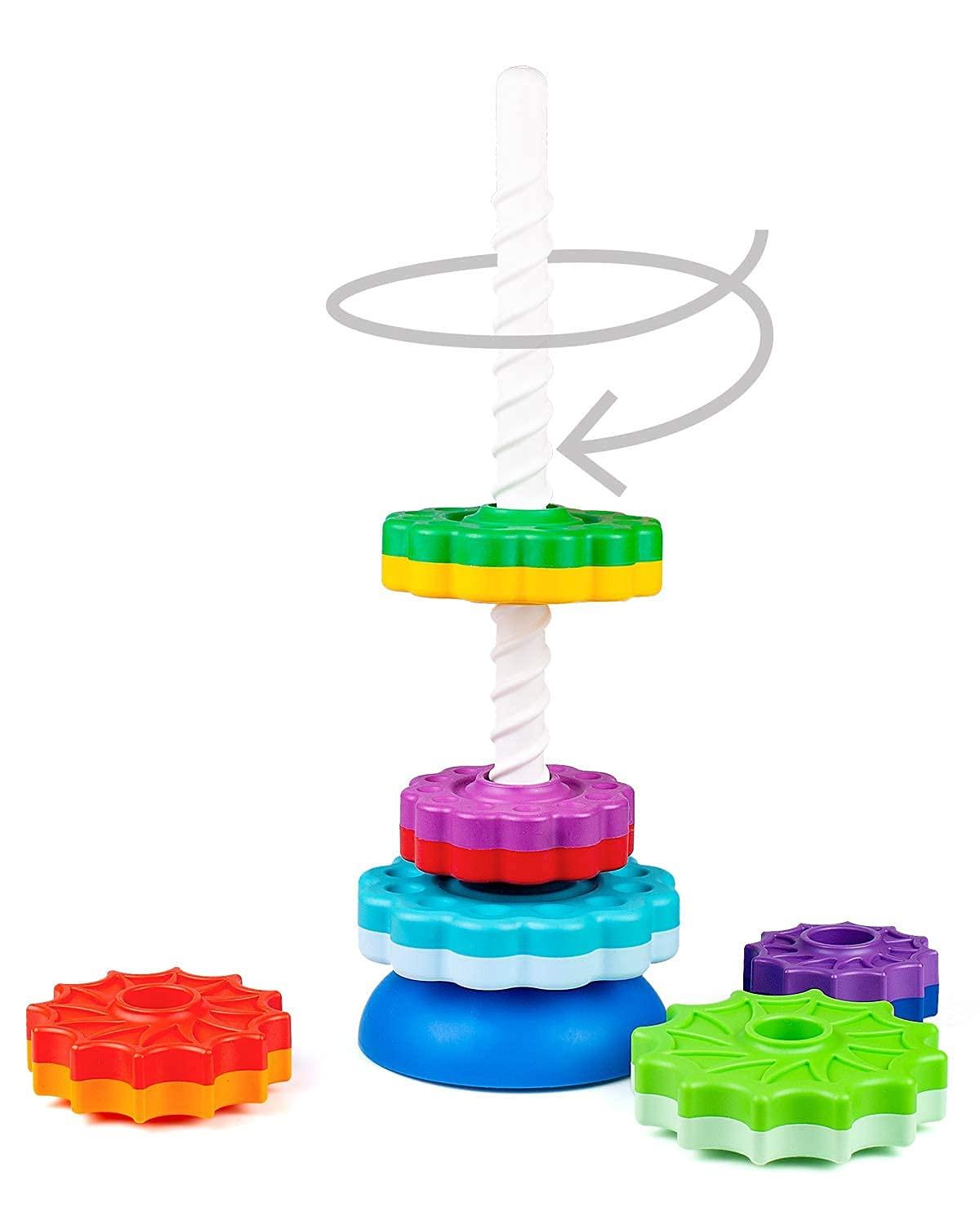 Activity-board  Stapelturm Baby Kinderspielzeug farbige Ringpyramide mit Spiralfaden Zahnradspiel 