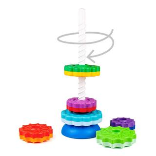 Activity-board  Stapelturm Baby Kinderspielzeug farbige Ringpyramide mit Spiralfaden Zahnradspiel 