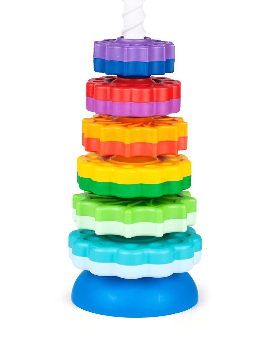 Activity-board  Stapelturm Baby Kinderspielzeug farbige Ringpyramide mit Spiralfaden Zahnradspiel 